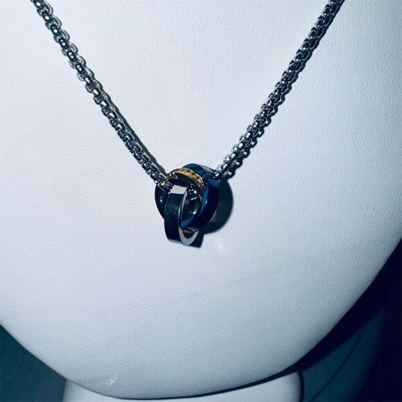 SRCOI Triple Loop Pendant w box chain Necklace Multicolor Hip Hop Trendy - Picture 4 of 8